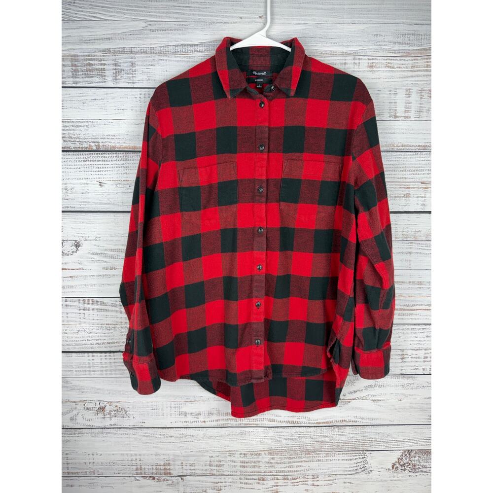 Madewell Red Black Plaid Oversized Ex Boyfriend Flannel Shirt Medium Buffalo